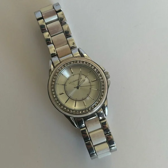 Liz Claiborne Silver Two-Tone Crystal Accent Bracelet Watch - Picture 3 of 8